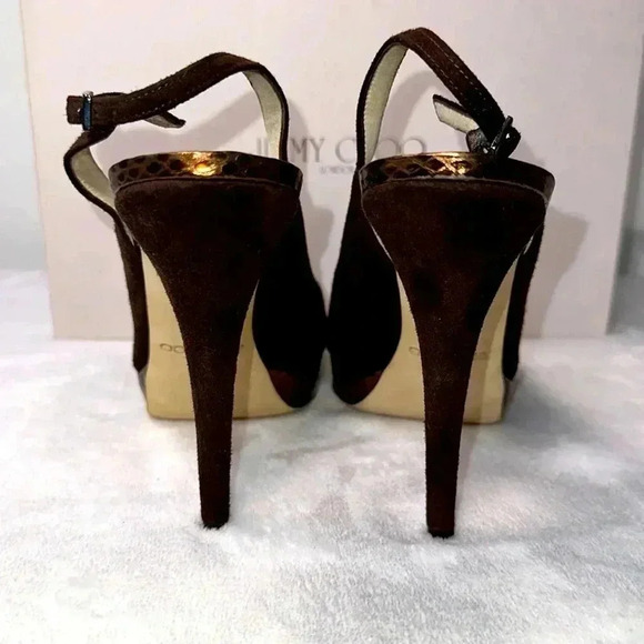 Jimmy Choo SZ 9 1/2 Brown Suede Heels - Picture 5 of 9